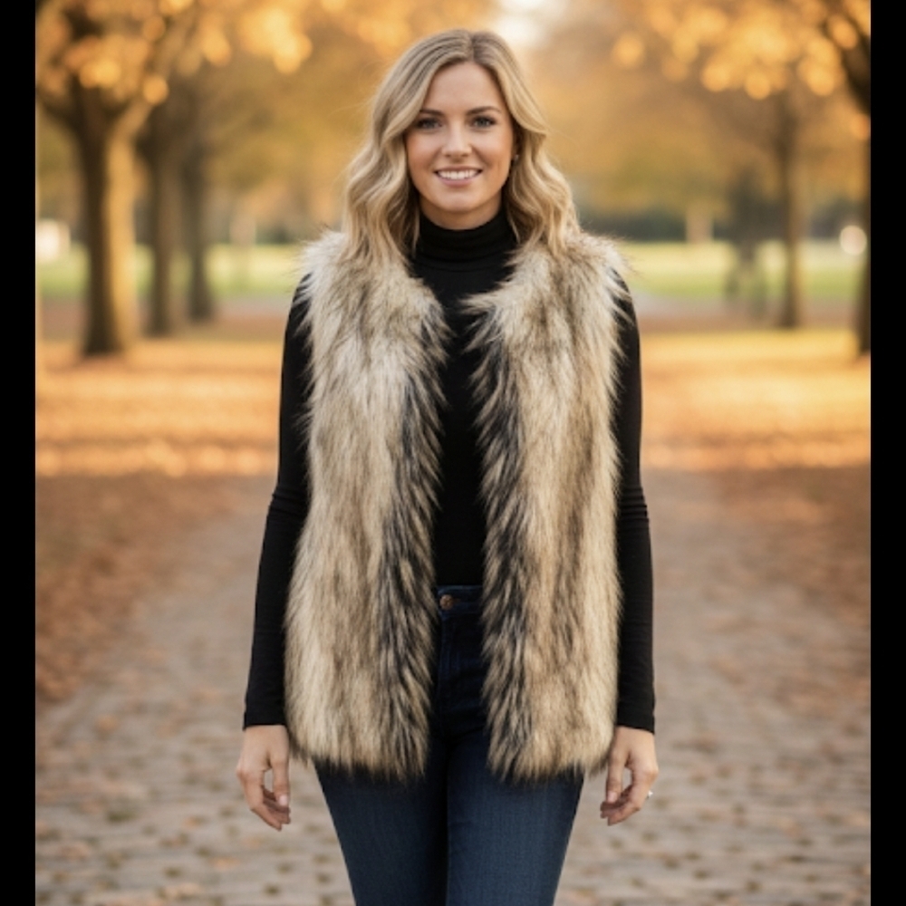 Forever 21 Womens Faux Fur open front Vest  Brown Size S